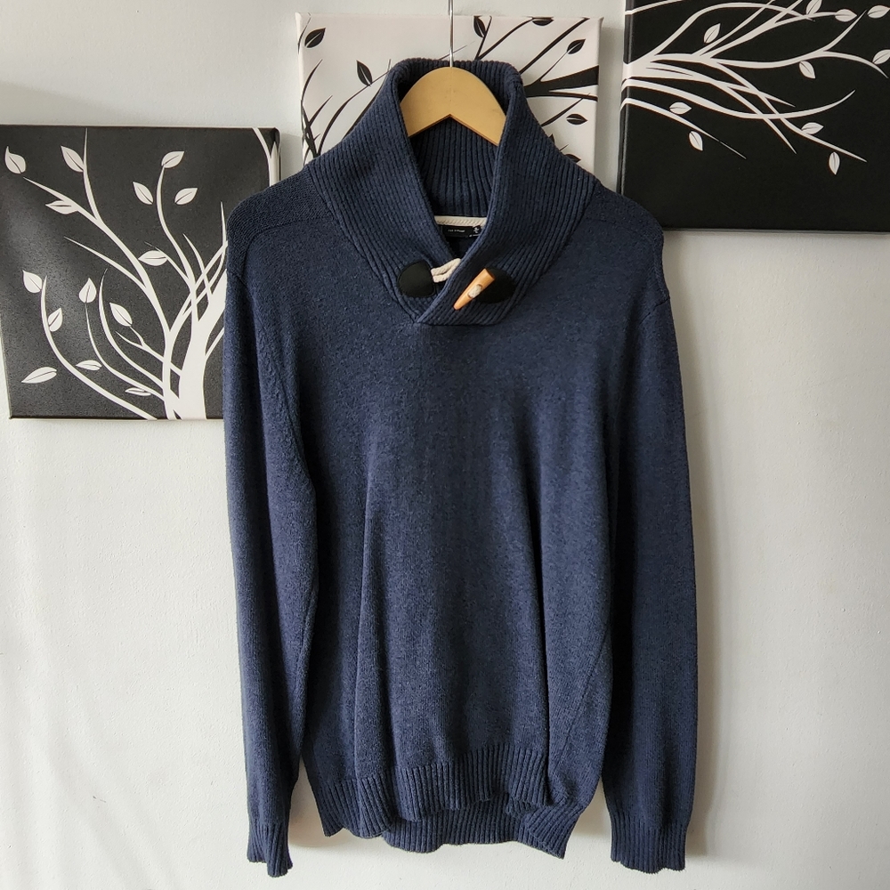 Simons Navy Blue Rustic Shawl Collar Sweater